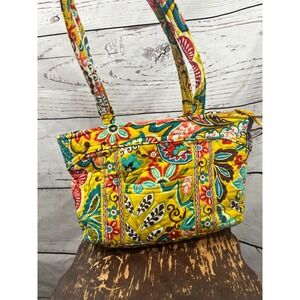 Vera Bradley Yellow Floral Quilted Tote Bag‎ Zipper Top Double Handle